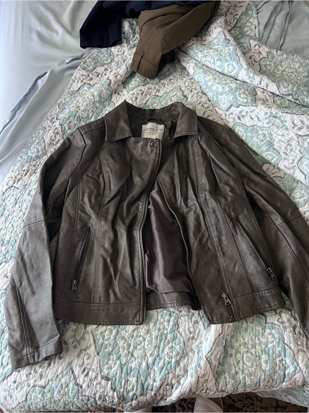 American Rag Charcoal Leather Zip-Front Jacket Womens Large
